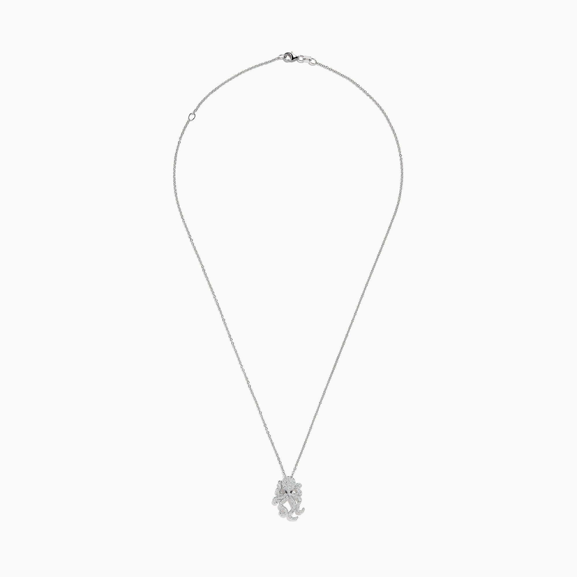 A delicate Seaside 14K White Gold chain necklace featuring a sparkling, intricately designed octopus pendant adorned with diamonds.