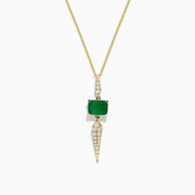 Brasilica 14K Yellow Gold Emerald and Diamond Pendant, 1.66 TCW: A yellow gold necklace with an emerald pendant above a pointed drop adorned with sparkling white diamonds.