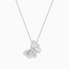 The Nature 14K White Gold Diamond Butterfly Pendant features a delicate butterfly encrusted with sparkling diamonds on a fine white gold chain, shown against a white background.