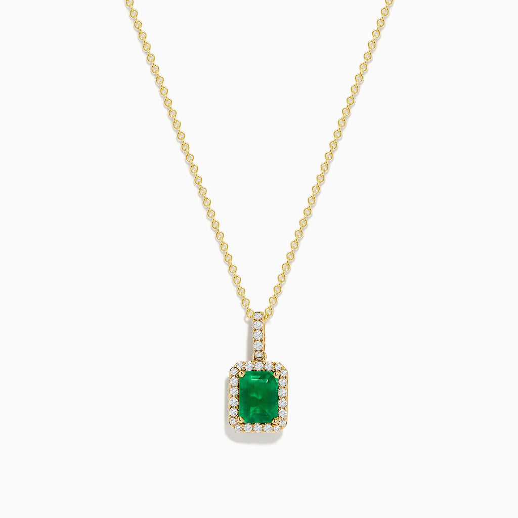 Effy 14K Yellow Gold Diamond and Emerald Pendant