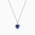 The Nahla Siri 14K White Gold Tanzanite and Diamond Heart Pendant, 2.32 TCW, features a heart-shaped blue tanzanite surrounded by sparkling diamonds, shown on a white background.