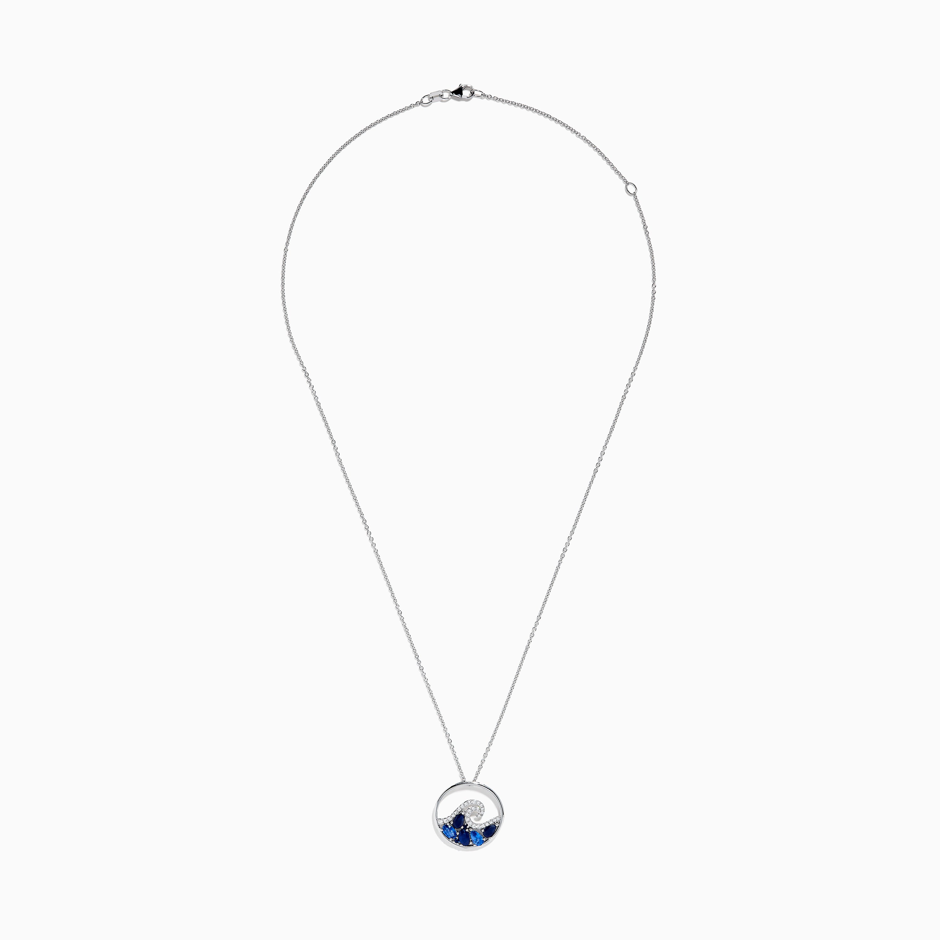 Effy Seaside 14K White Gold Blue Sapphire and Diamond Wave Pendant