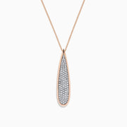 The Pave Rose 14K Rose Gold Diamond Drop Pendant (0.45 TCW) features a teardrop design with sparkling diamonds and a rose gold outline, hanging from a delicate rose gold chain against a white background.