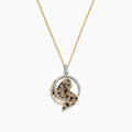 A Signature 14K yellow gold panther pendant, accented with multi-color diamonds (0.81 TCW), displays a sparkling green tsavorite eye and sits in a radiant circular frame.