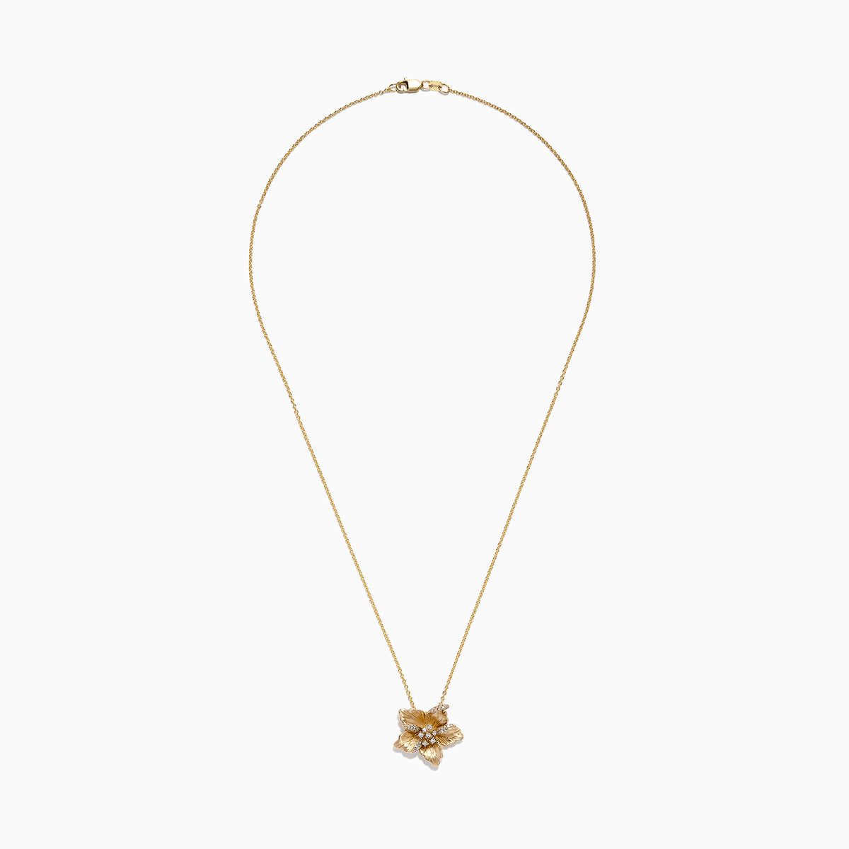 Nature 14K Yellow Gold Diamond Flower Pendant, 0.22 TCW