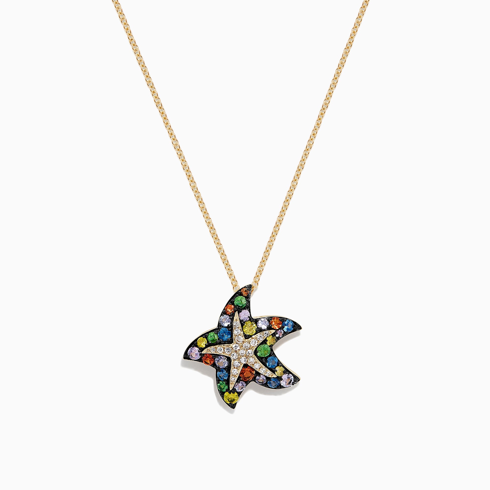 The Watercolors 14K Gold Sapphire & Diamond Starfish Pendant features 1.19 TCW of brilliant sapphires and diamonds in a dazzling starfish design.