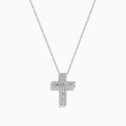 The Classique 14K White Gold Diamond Cross Pendant, featuring 0.36 TCW of sparkling diamonds, is showcased on a plain white background.