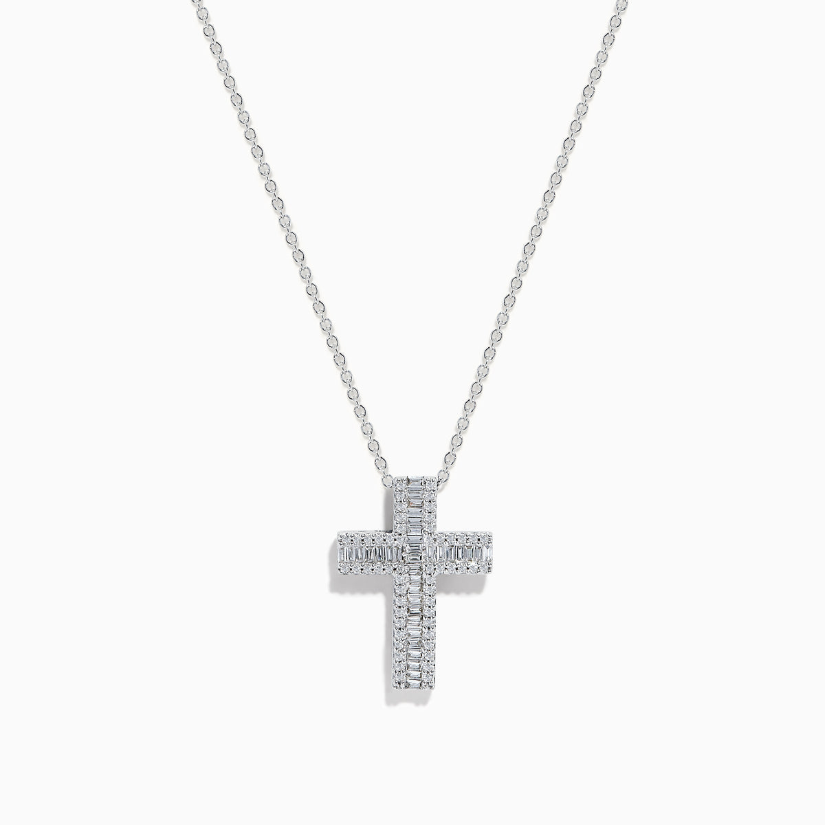 The Classique 14K White Gold Diamond Cross Pendant, featuring 0.36 TCW of sparkling diamonds, is showcased on a plain white background.