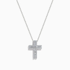 The Classique 14K White Gold Diamond Cross Pendant, featuring 0.36 TCW of sparkling diamonds, is showcased on a plain white background.