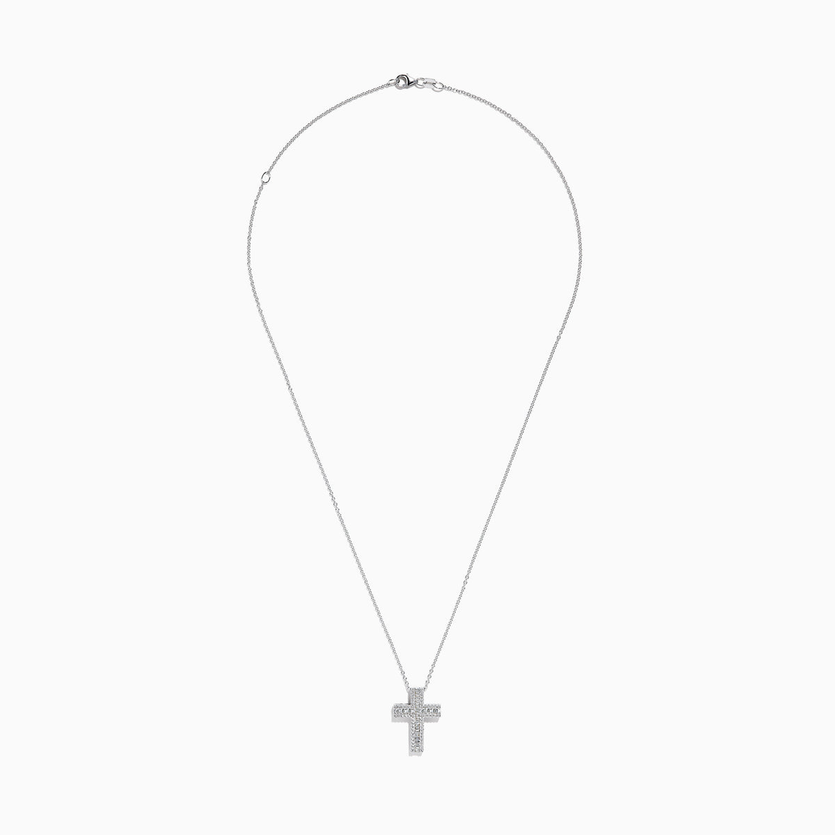 The Classique 14K White Gold Diamond Cross Pendant, featuring 0.36 TCW of sparkling diamonds, is showcased on a plain white background.