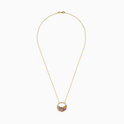 The Watercolors 14K Gold Multi Sapphire and Diamond Pendant (1.65 TCW) features a circular design with multicolored rectangular sapphires and sparkling diamonds on a delicate gold chain—a vibrant, eye-catching accessory.