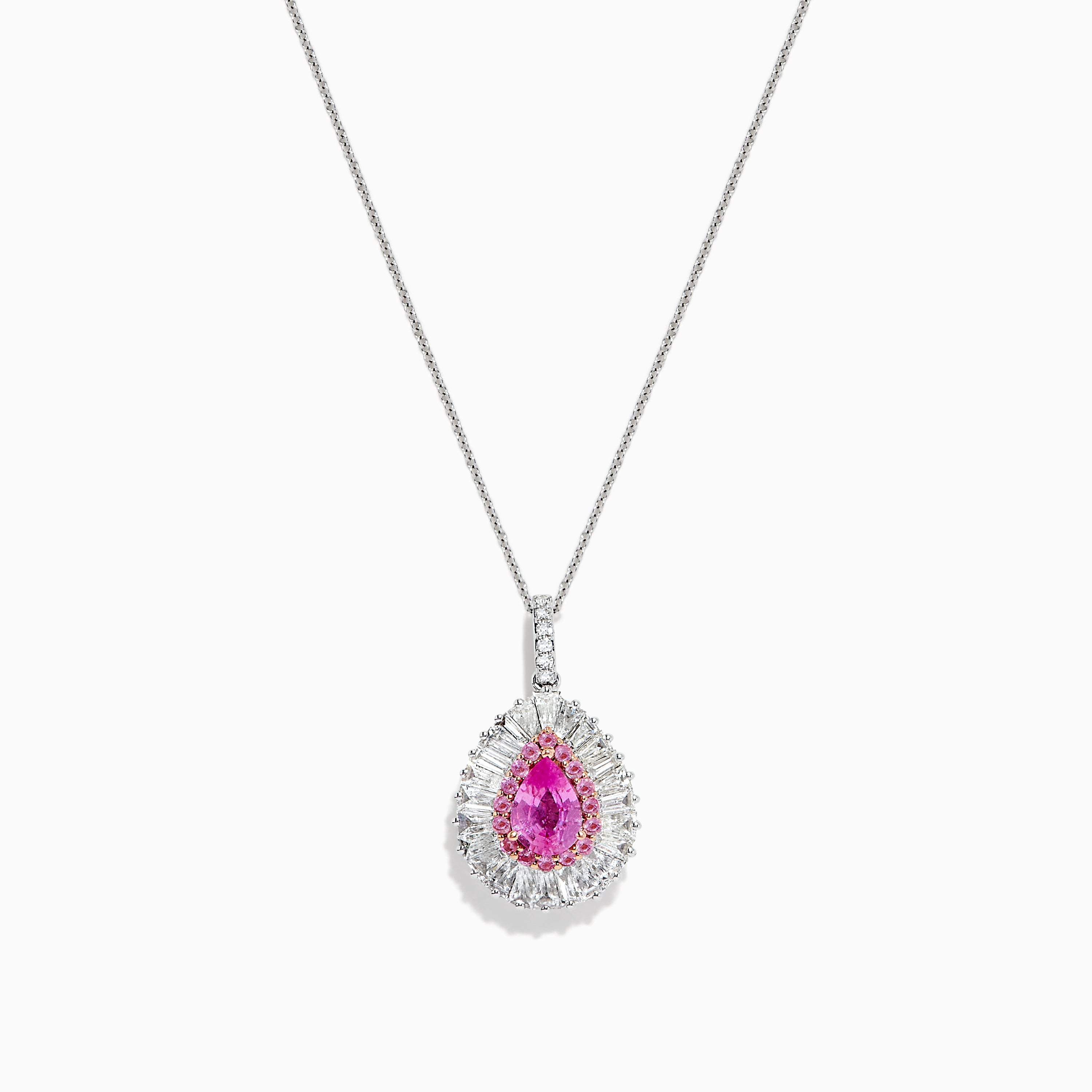 Effy 14K White Gold Pink Sapphire and Diamond Pendant, 1.67 TCW