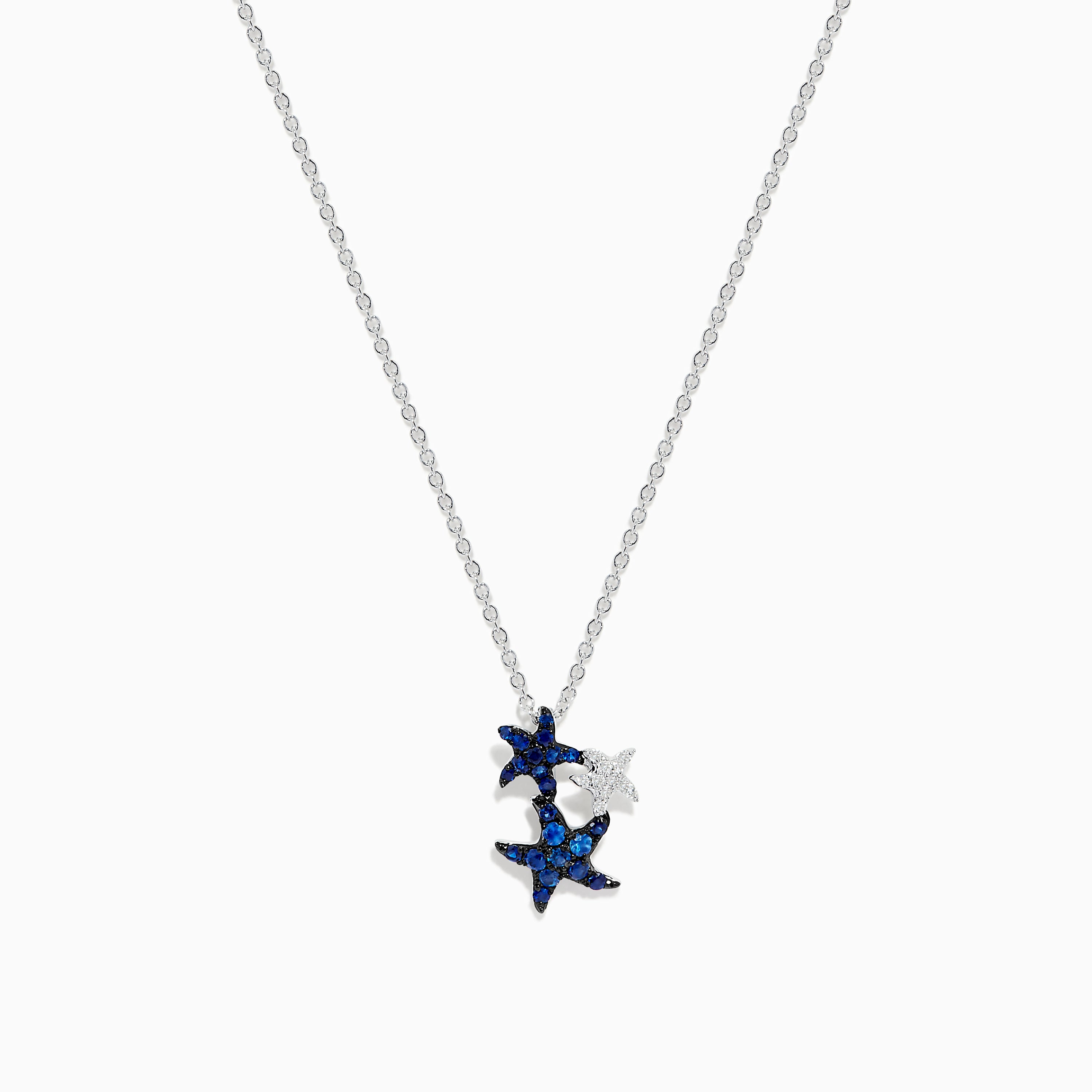 Effy Seaside 14K White Gold Sapphire and Diamond Starfish Pendant