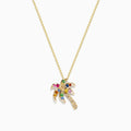The Watercolors 14K Gold Multi Sapphire and Diamond Palm Tree Pendant is shown on a plain white background, featuring sapphire-adorned leaves and trunk.