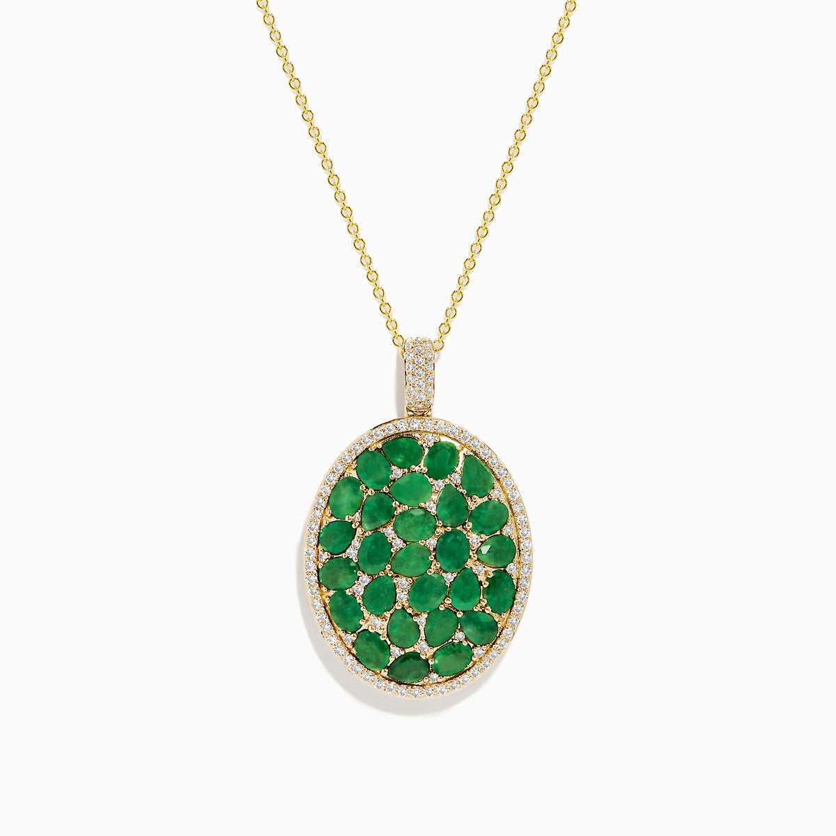 The Brasilica 14K Yellow Gold Emerald and Diamond Pendant features clustered emeralds at the center, accented by sparkling diamonds for added elegance.