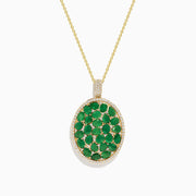 The Brasilica 14K Yellow Gold Emerald and Diamond Pendant features clustered emeralds at the center, accented by sparkling diamonds for added elegance.