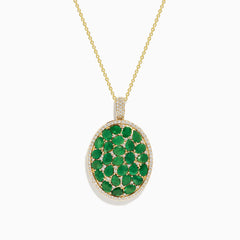 The Brasilica 14K Yellow Gold Emerald and Diamond Pendant features clustered emeralds at the center, accented by sparkling diamonds for added elegance.