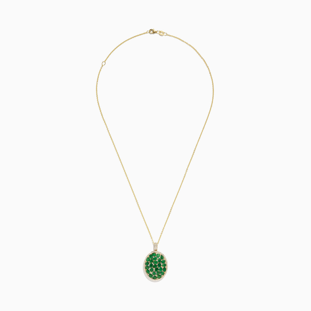 The Brasilica 14K Yellow Gold Emerald and Diamond Pendant features clustered emeralds at the center, accented by sparkling diamonds for added elegance.