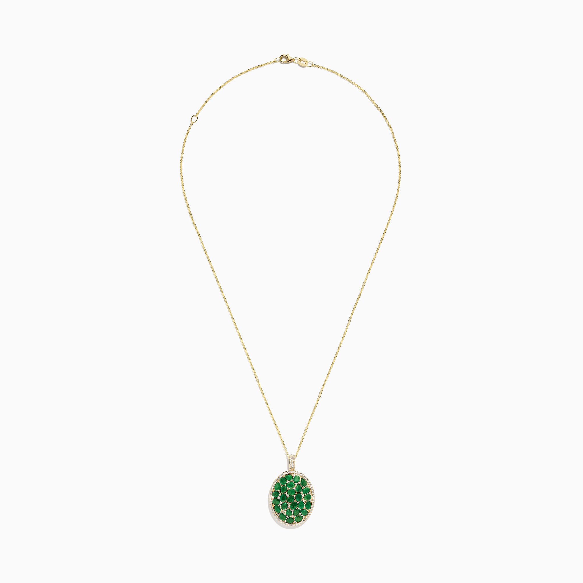 The Brasilica 14K Yellow Gold Emerald and Diamond Pendant features clustered emeralds at the center, accented by sparkling diamonds for added elegance.