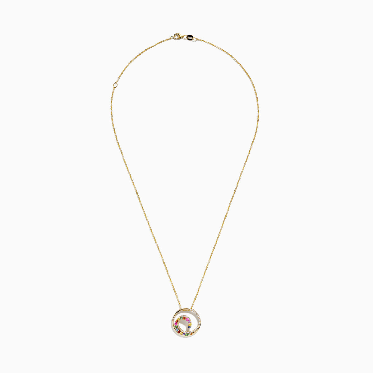 The Watercolors 14K Gold Multi Sapphire and Diamond Wave Pendant (0.85 TCW) features a wave-shaped design with vibrant sapphires and sparkling diamonds for added brilliance.