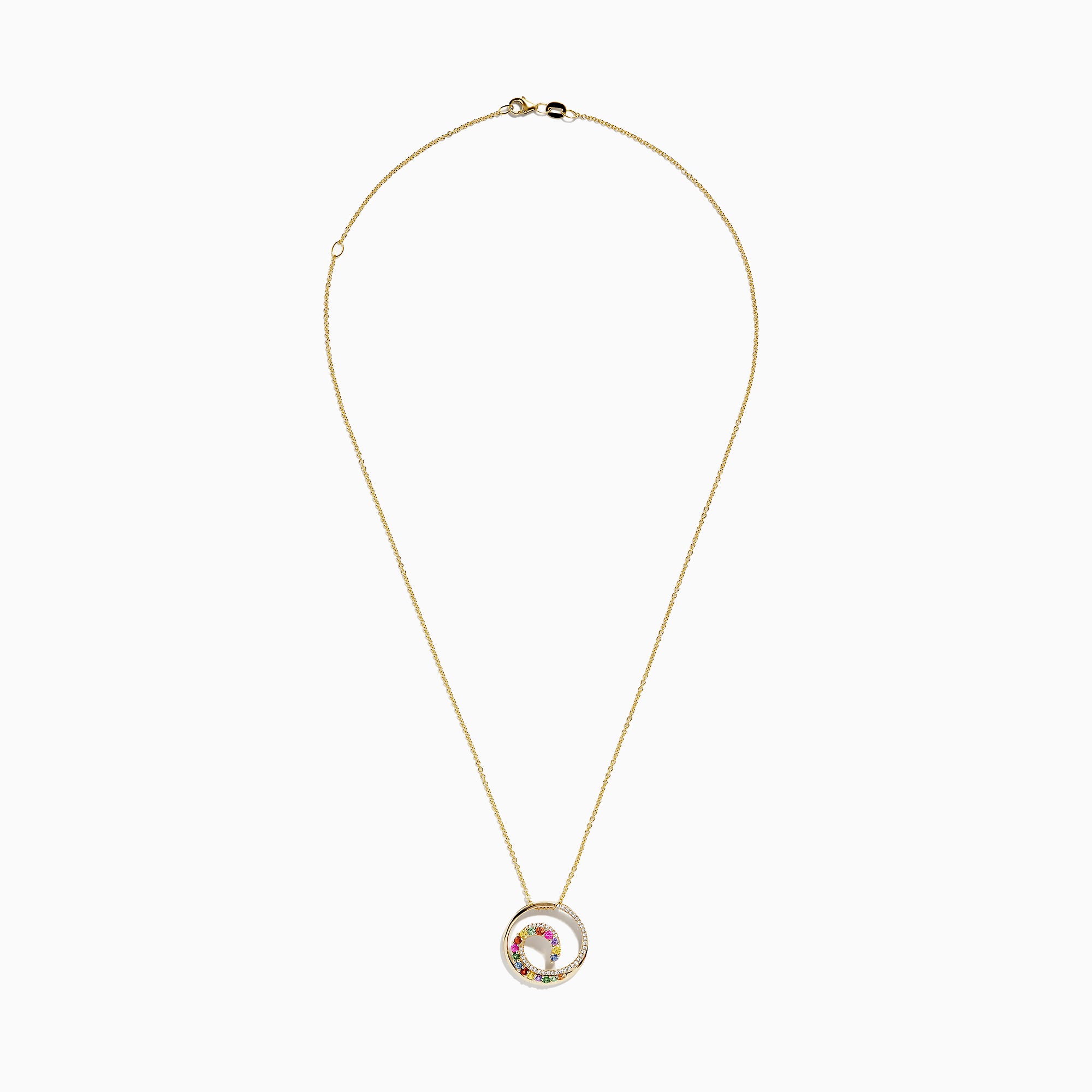 The Watercolors 14K Gold Multi Sapphire and Diamond Wave Pendant (0.85 TCW) features a wave-shaped design with vibrant sapphires and sparkling diamonds for added brilliance.