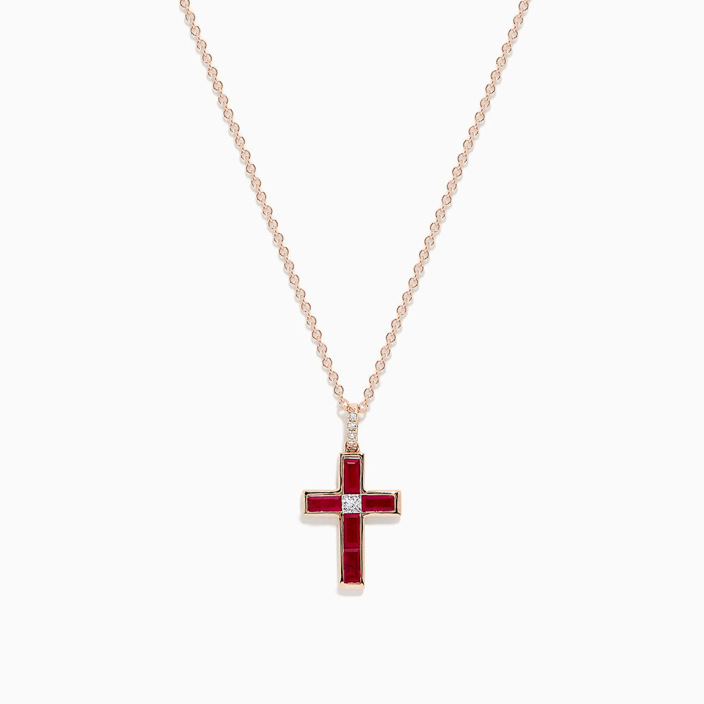 Effy Ruby Royale 14K Rose Gold Ruby and Diamond Cross Pendant