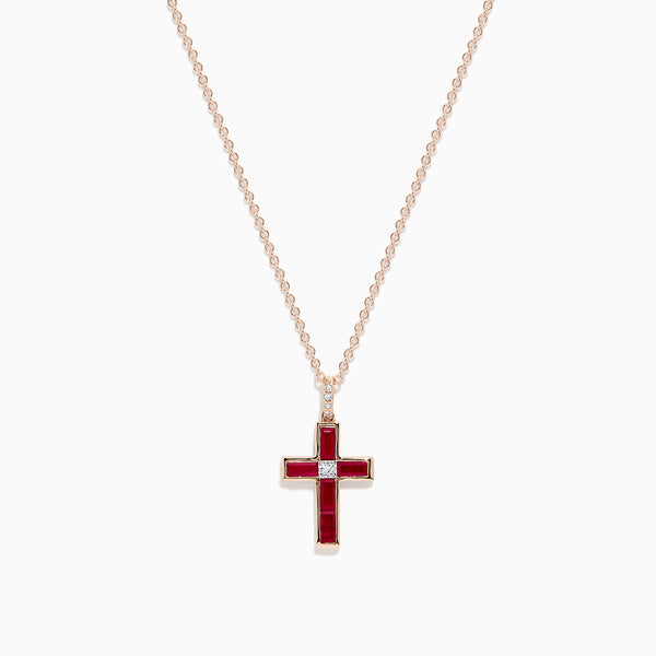 Ruby Royale 14K Rose Gold Ruby and Diamond Cross Pendant