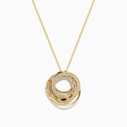 Doro 14K Yellow Gold Diamond Crossover Pendant features interlocking circular rings, each set with sparkling white diamonds, presented against a plain white background.