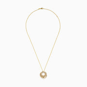 Doro 14K Yellow Gold Diamond Crossover Pendant features interlocking circular rings, each set with sparkling white diamonds, presented against a plain white background.