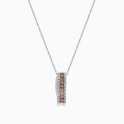 The 14K White Gold Espresso and White Diamond Pendant, 0.62 TCW, features a vertical rectangular design with a center row of rich brown diamonds bordered by sparkling white diamonds, all set in delicate white gold.