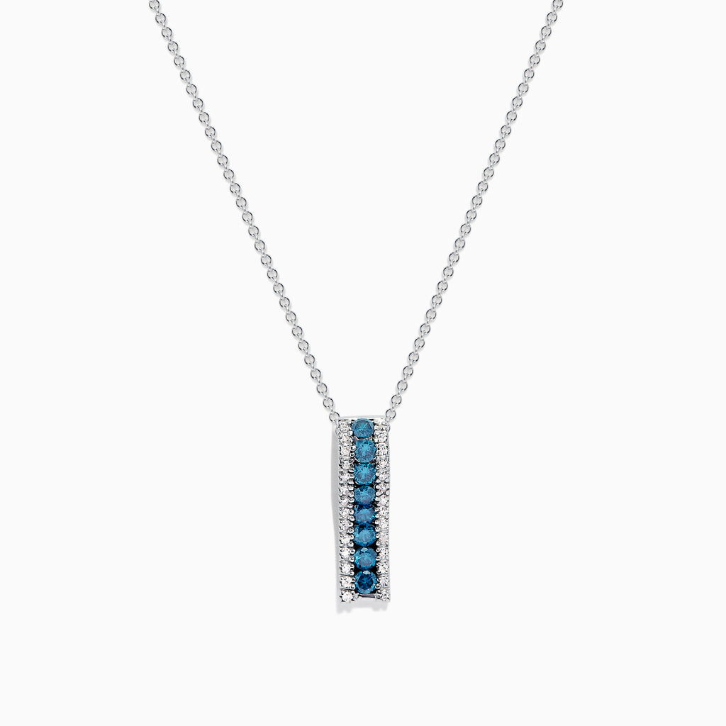 The Bella Bleu 14K White Gold Blue and White Diamond Pendant (0.62 TCW) features Effys signature style with round gemstones bordered by clear stones on a delicate white gold chain for an elegant touch.