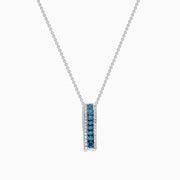 The Bella Bleu 14K White Gold Blue and White Diamond Pendant (0.62 TCW) features Effys signature style with round gemstones bordered by clear stones on a delicate white gold chain for an elegant touch.