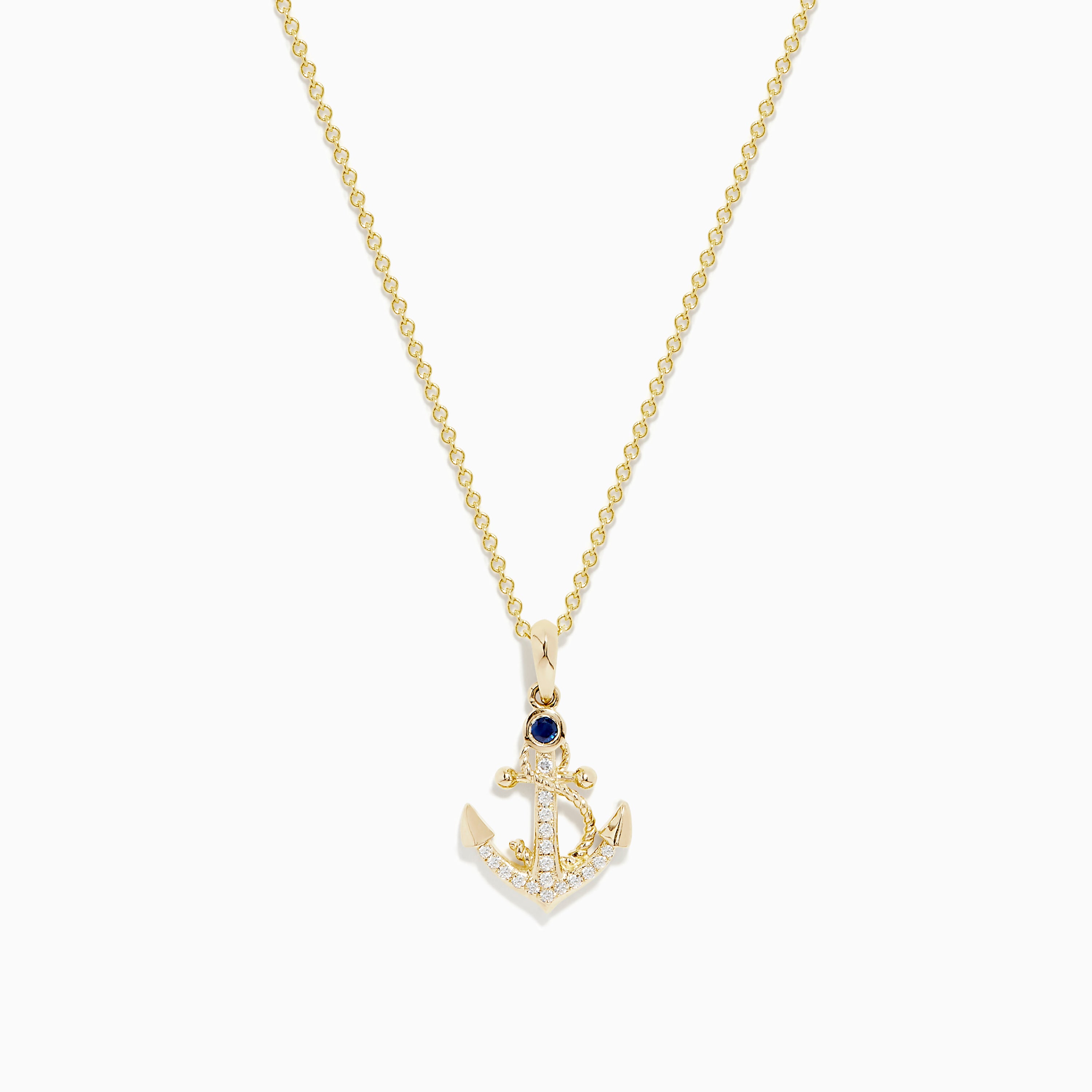 Effy Seaside 14K Yellow Gold Diamond and Sapphire Anchor Pendant