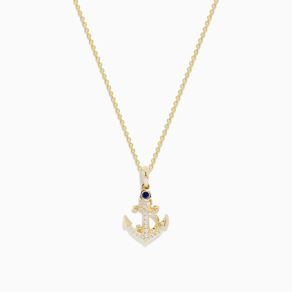 Effy Seaside 14K Yellow Gold Diamond and Sapphire Anchor Pendant