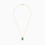 The Safari 14K Yellow Gold Emerald and Diamond Owl Pendant features a gold chain and owl design with an emerald-hued center gem and sparkling diamond accents on a gold branch.