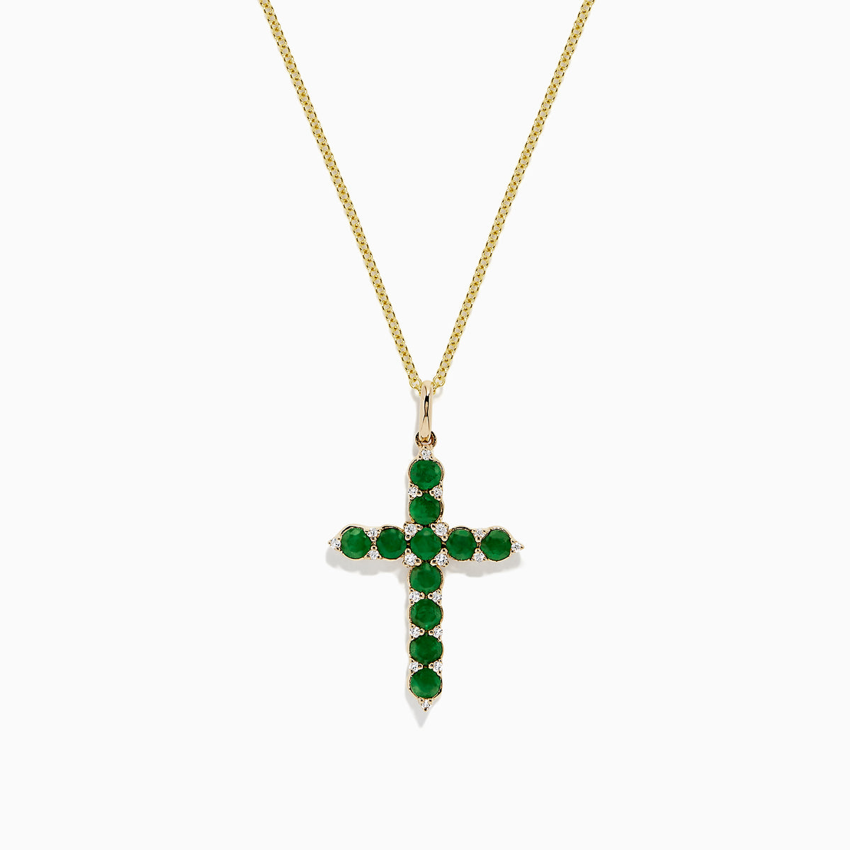 A striking Effy Brasilica 14K yellow gold cross pendant accented with emeralds and diamonds, 1.34 total carat weight.