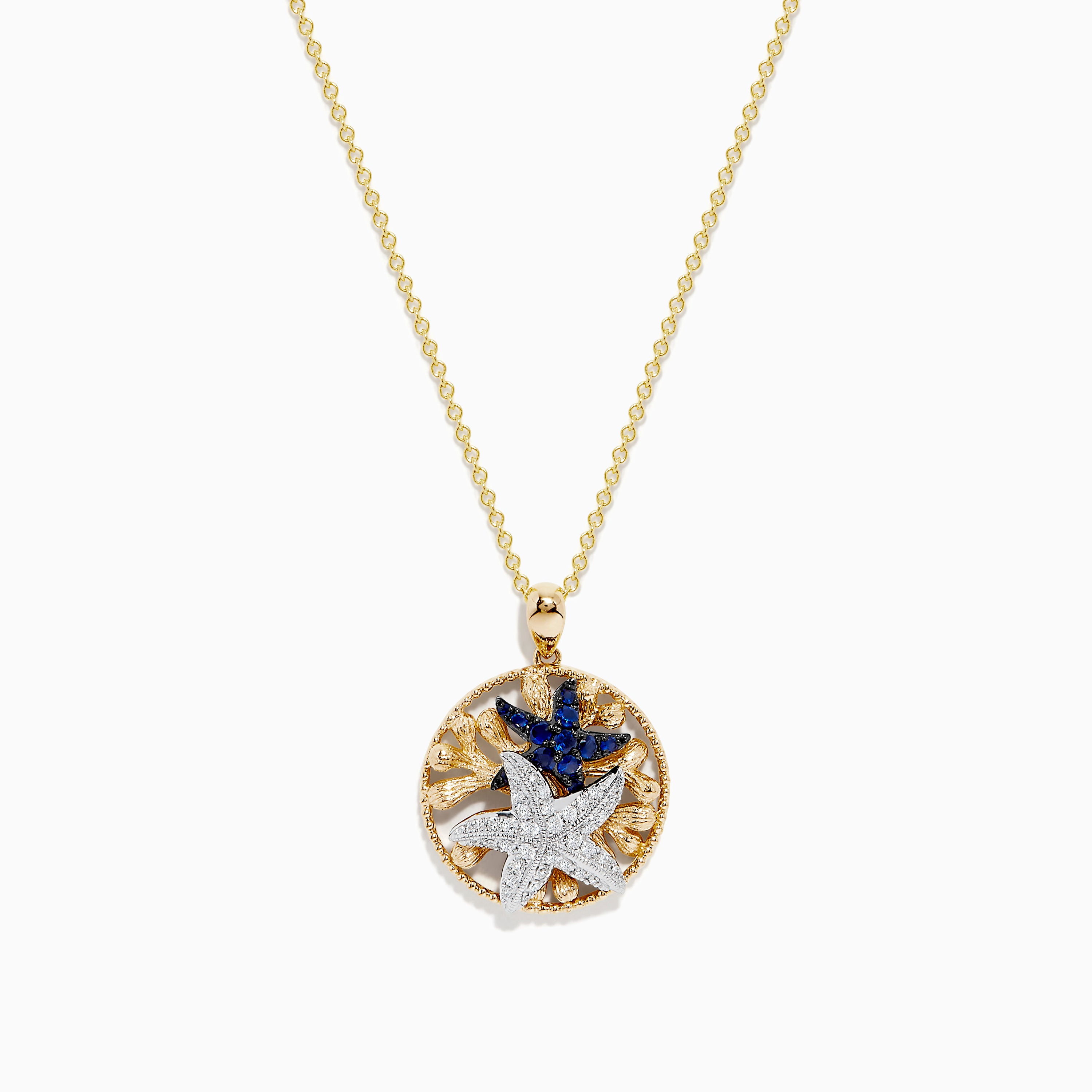 Effy Seaside 14K Yellow Gold Sapphire and Diamond Starfish Pendant