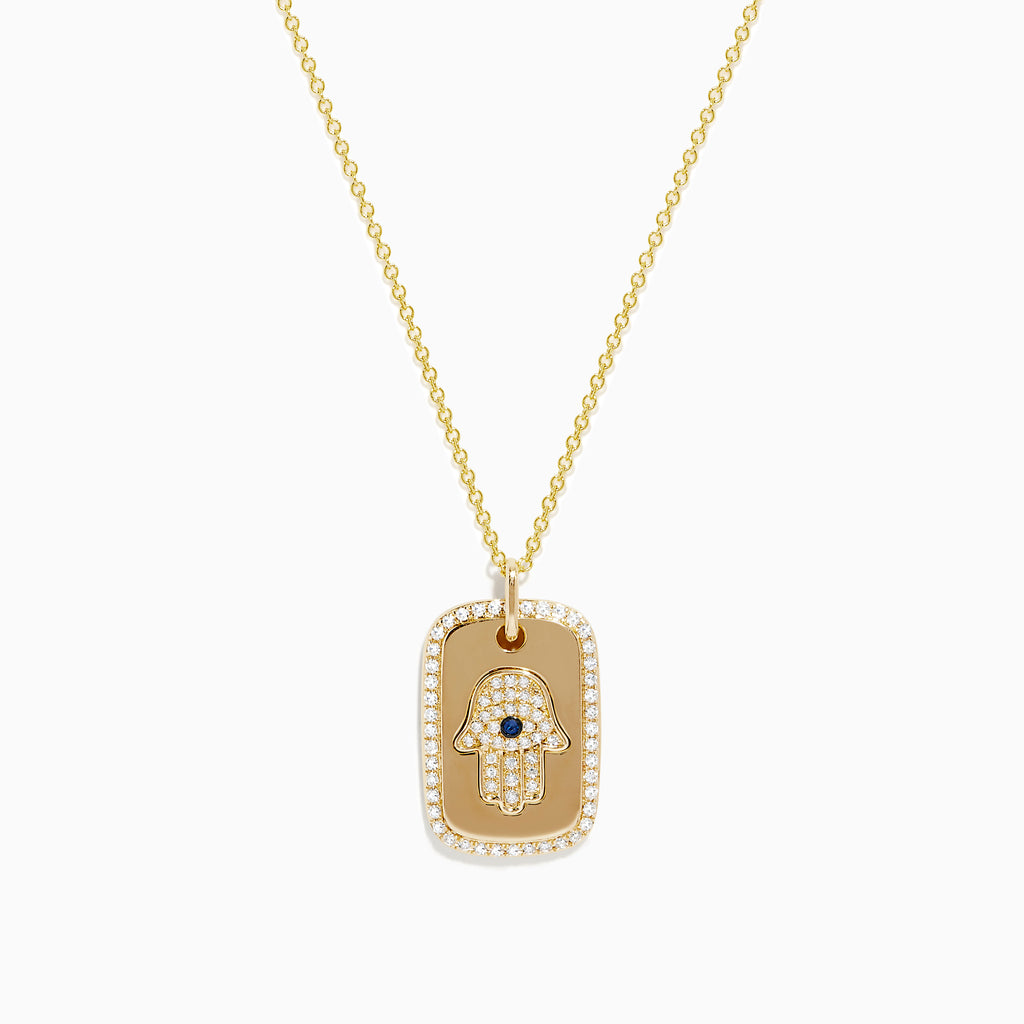 Effy Novelty 14K Yellow Gold Diamond and Sapphire Hamsa Pendant