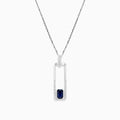 The Royale Bleu 14K White Gold Sapphire and Diamond Pendant features a rectangular design with a row of diamonds and a single sapphire at the bottom, shown against a plain white background.