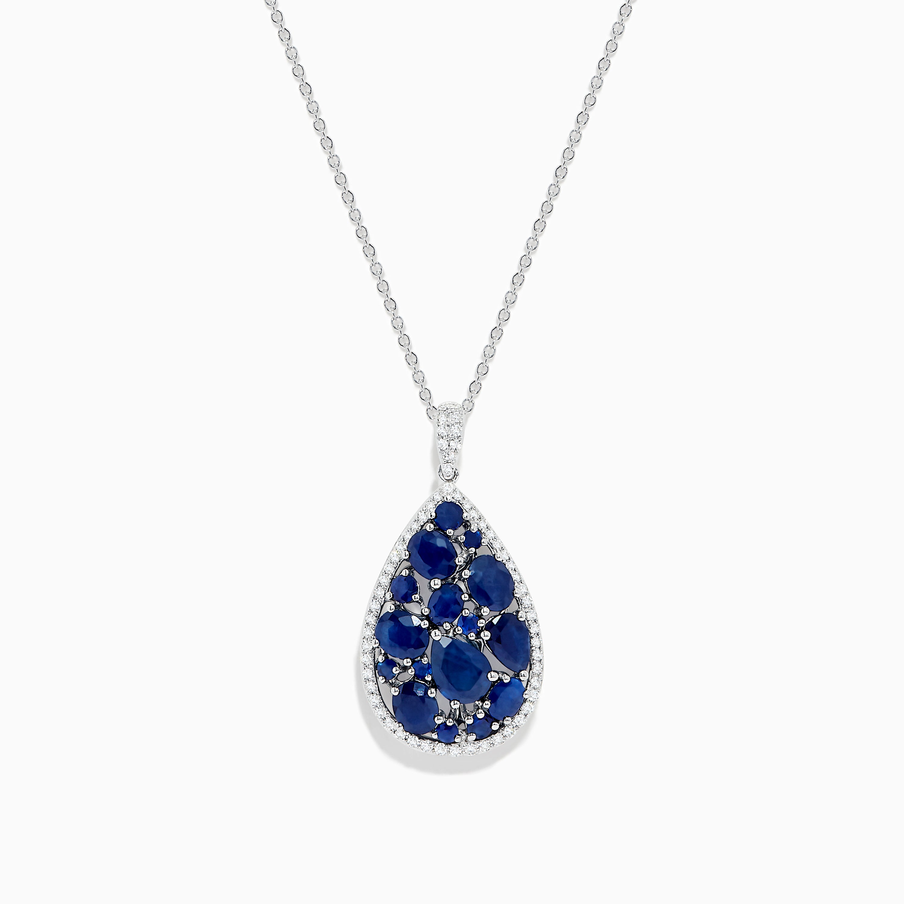 Effy 14K White Gold Blue Sapphire and Diamond Teardrop Pendant