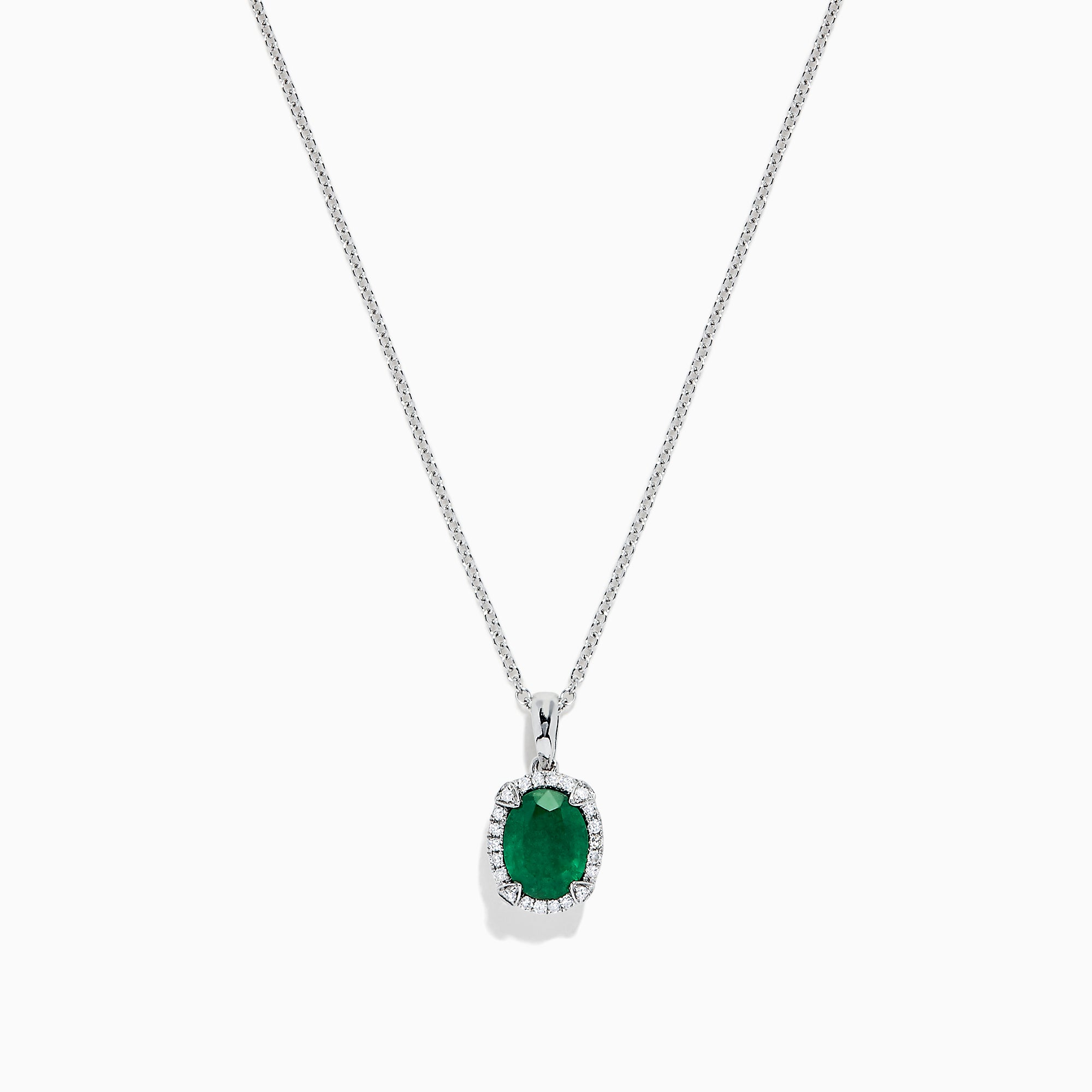 Effy 14K White Gold Emerald and Diamond Pendant, 1.23 TCW