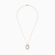 The Trio 14K Tri Tone Gold Diamond Oval Crossover Pendant features three interlocking oval pendants in yellow, white, and rose gold with sparkling diamonds totaling 0.43 TCW.