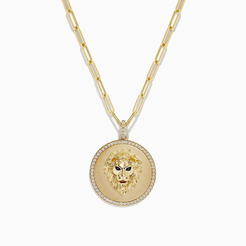 Effy Safari 14K Yellow Gold Diamond Lions Head Pendant