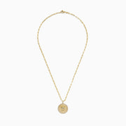 The Safari 14K Yellow Gold Diamond Lions Head Pendant features a detailed lion’s head in the center, bordered by sparkling diamonds and hangs from an elongated yellow gold chain.