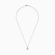 The 14K White Gold Diamond Pendant features a delicate chain and a dazzling diamond centerpiece surrounded by a halo of smaller diamonds, shown on a plain white background.