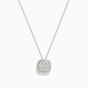The Pave Classica 14K White Gold Square Diamond Pendant (0.98 TCW) features concentric rows of sparkling diamonds in a cushion-shaped halo design, creating an elegant, classic look on a delicate chain.