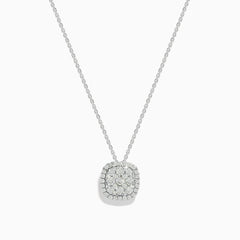 The Pave Classica 14K White Gold Square Diamond Pendant (0.98 TCW) features concentric rows of sparkling diamonds in a cushion-shaped halo design, creating an elegant, classic look on a delicate chain.