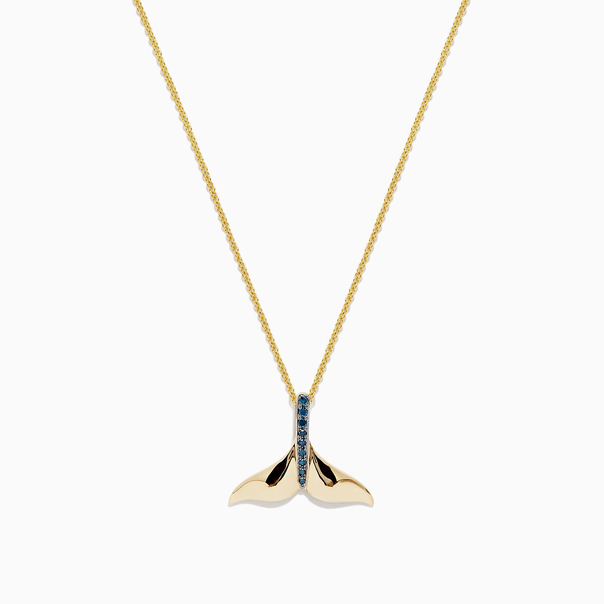 Effy Seaside 14K Yellow Gold Blue Diamond Whale's Tail Pendant, 0.05 TCW