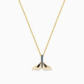 The Seaside 14K Yellow Gold Blue Diamond Whales Tail Pendant (0.05 TCW) features a vertical row of shimmering blue diamonds on a yellow gold chain, displayed against a plain white background.