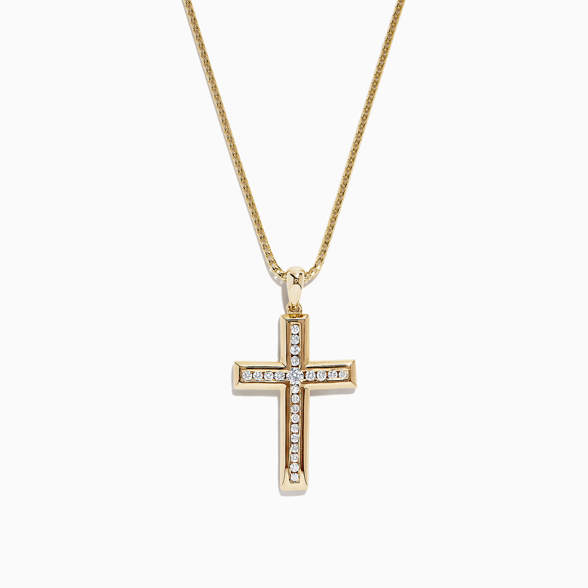 The DOro 14K Yellow Gold Diamond Cross Pendant (0.25 TCW) features a sparkling diamond row on a classic cross, shown against a plain white background.